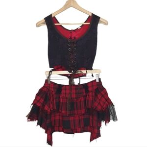 Hot Topic Red and Black Plaid Corset Dress